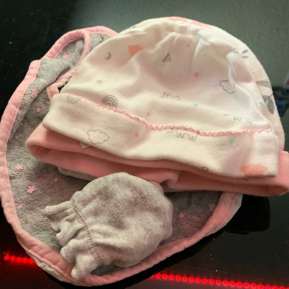Baby Bib, Hats, and Gloves Bundle - Picture 1 of 6